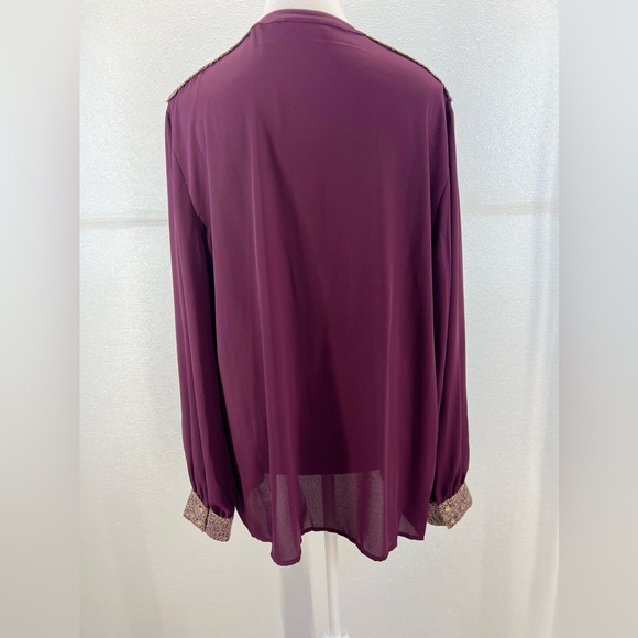 Metaphor Burgandy Dark  Red Semi Sheer Buttom Down Top SIZE XL - Picture 7 of 17
